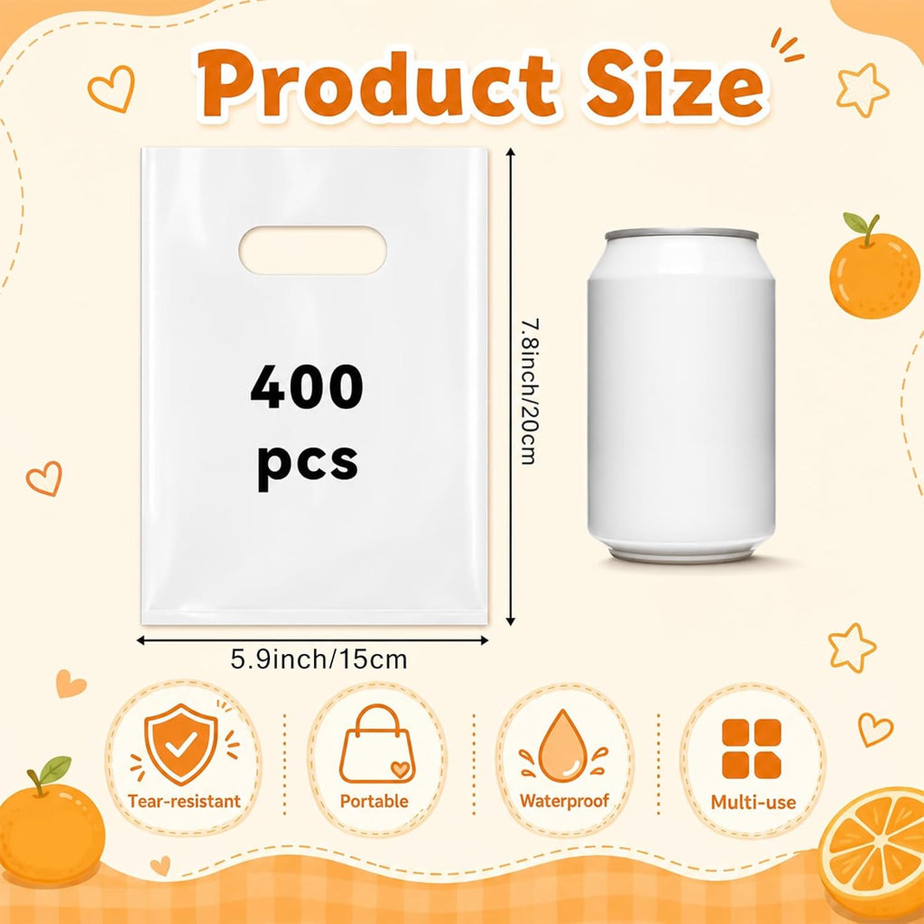 400 Pcs White Plastic Gift Bags 6"x8" Bags for Small Business