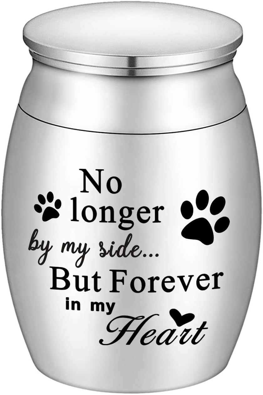 1.57 inches Mini Pet Memorial Small Urns for Dog and Cat Ashes, Stainless Steel Cremation Urn, Pet Paw Print Keepsake