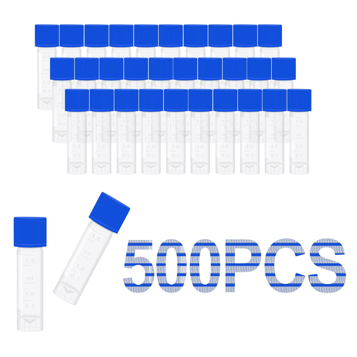 2ml Small Plastic Cryogenic Vials, Leakproof Self-Stand Cryotubes 500pcs