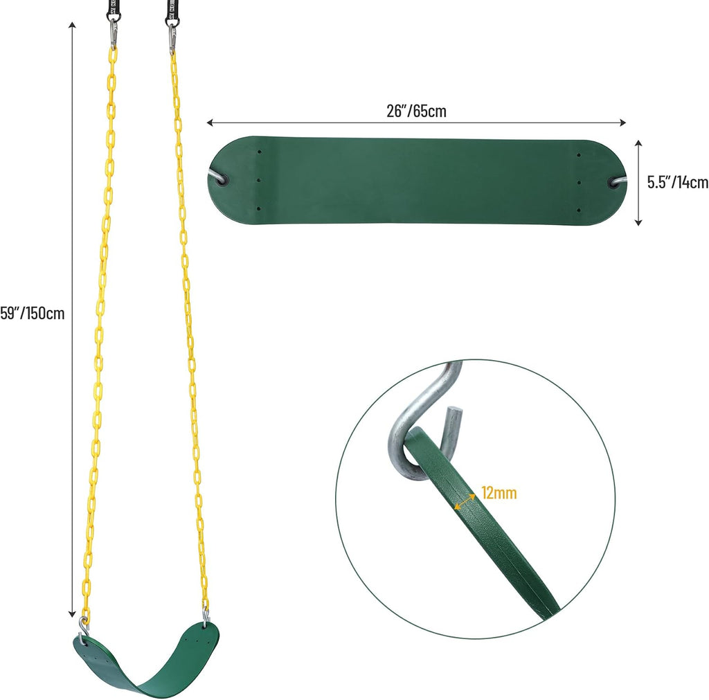 Trapeze Swing Bar Rings and Swing Seat for Kids,Heavy Duty Safe Playground Swings Set Replacement for Children's