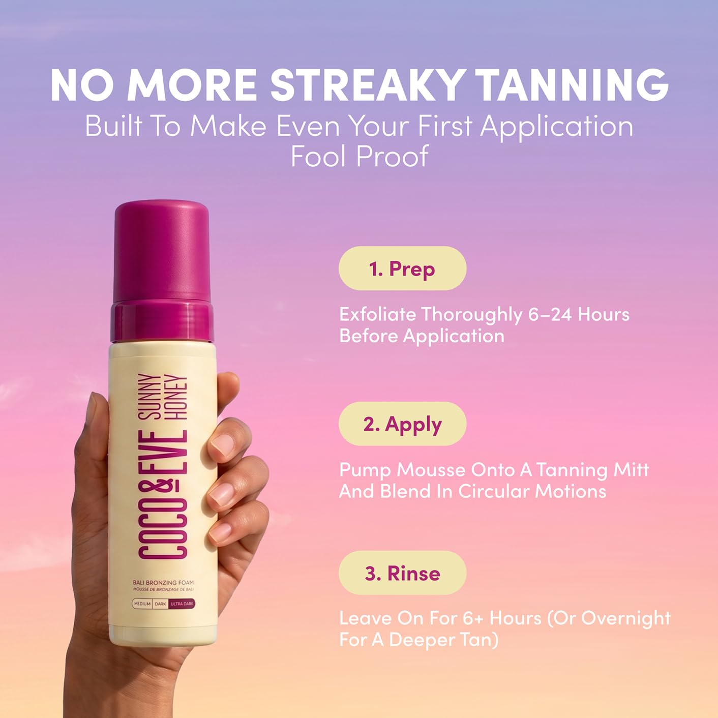 Sunny Honey Self Tanner Foam - (Medium) Fast Drying, Streak-Free Sunless Tanning Mousse, Tropically Scented