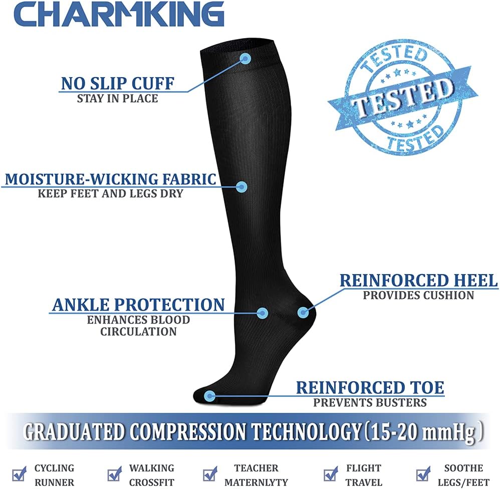Compression Socks for Women & Men Circulation (8 Pairs) 15-20 mmHg Best Calf Socks Support for Athletic Cycling