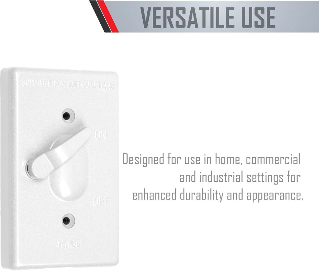 TayMac TC100WH Weatherproof Toggle Cover, 1-Gang, Vertical Device Mount, White