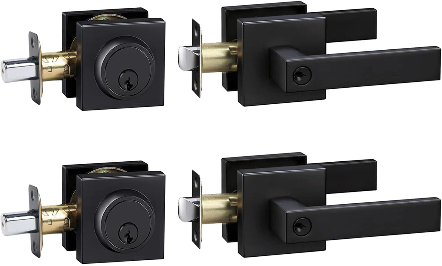 Exterior Door Lock Set with Deadbolt, Keyed Alike Door Handle with Lock, Heavy Duty Matte Black Door Knob and