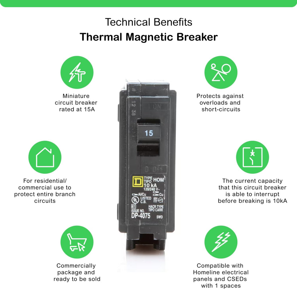Genuine Square D HOM115 15 Amp Single Pole Circuit Breaker Kit