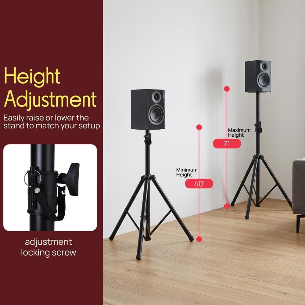 Universal Speaker Stand 2-Pack – Heavy Duty Tripod Mount Holder Set, Height Adjustable from 40” to 71”, 35mm Insert