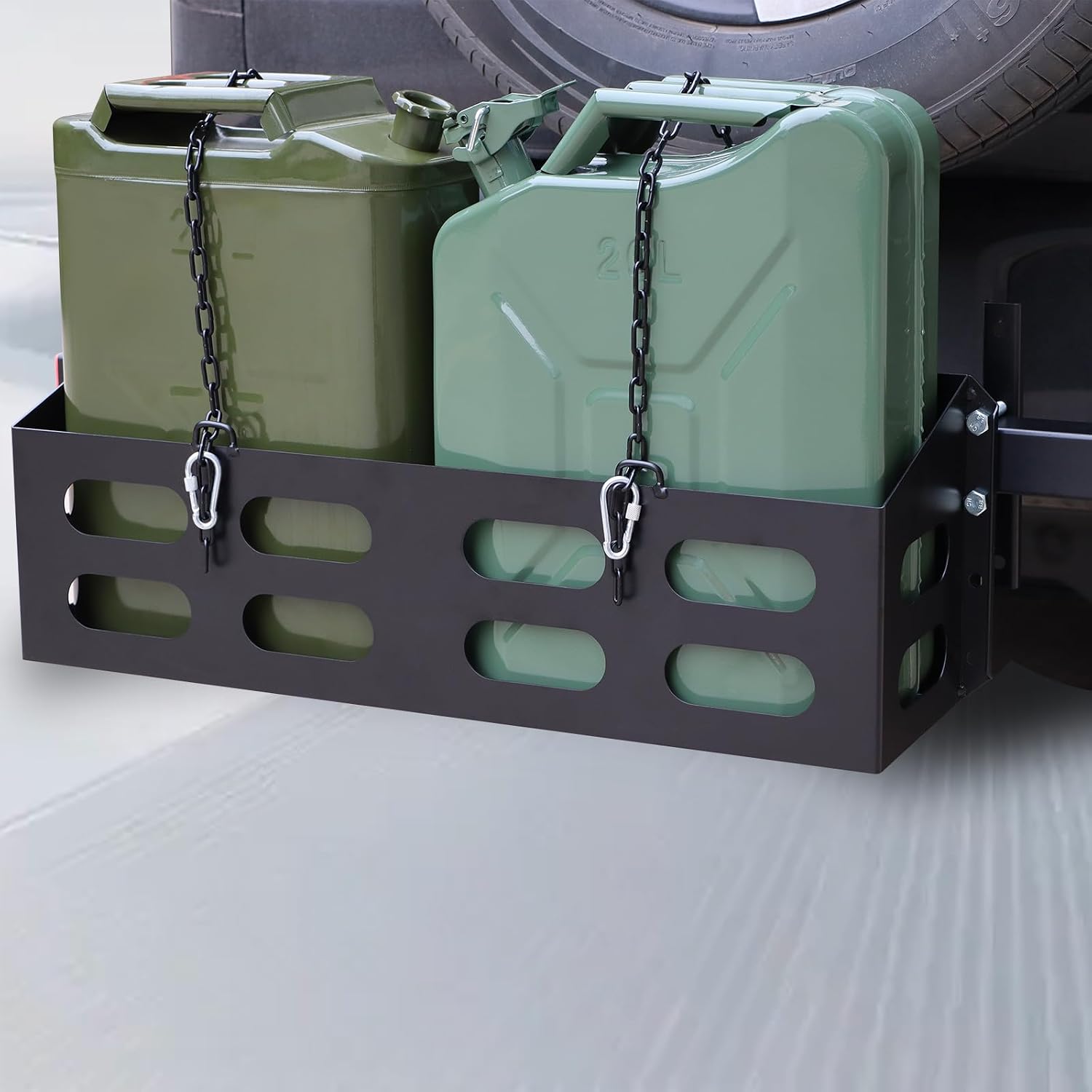 Dual Jerry Gas Cans Holder Rack for Two 5 Gallon/20 Liter Steel Jerry Cans, Lockable Metal Steel Jerry Gasoline Cans