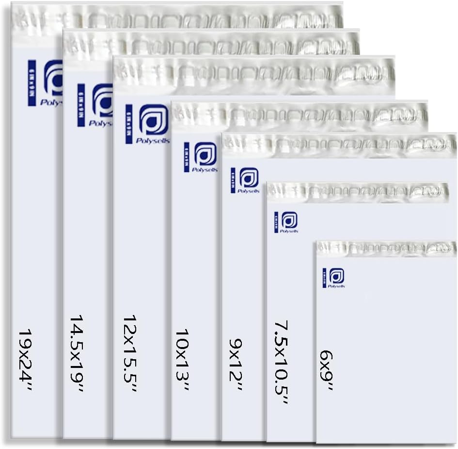 100 pcs 10x13 Inches White x Silver Poly Mailers Shipping Envelopes, Strong Adhesive Sealing, Waterproof, and