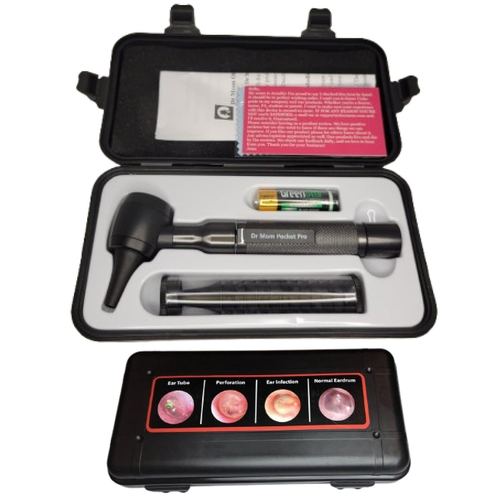 4th Generation Doctor Mom LED Pocket Pro Otoscope with Both Adult and Pediatric Disposable Specula Tips, Battery, and