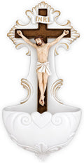 Jesus Holy Water Font Roman Crucifix Jesus Florentine Style Crucifix Wall Hanging Stoup for Church Home Decor