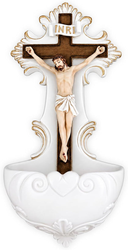 Jesus Holy Water Font Roman Crucifix Jesus Florentine Style Crucifix Wall Hanging Stoup for Church Home Decor