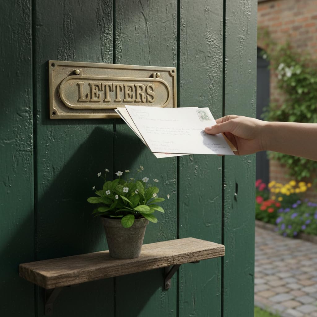 Classic Antique Style Brass “Letters” Door Plaque – Decorative Mail Slot Sign Plate for Front Door, Office Entry