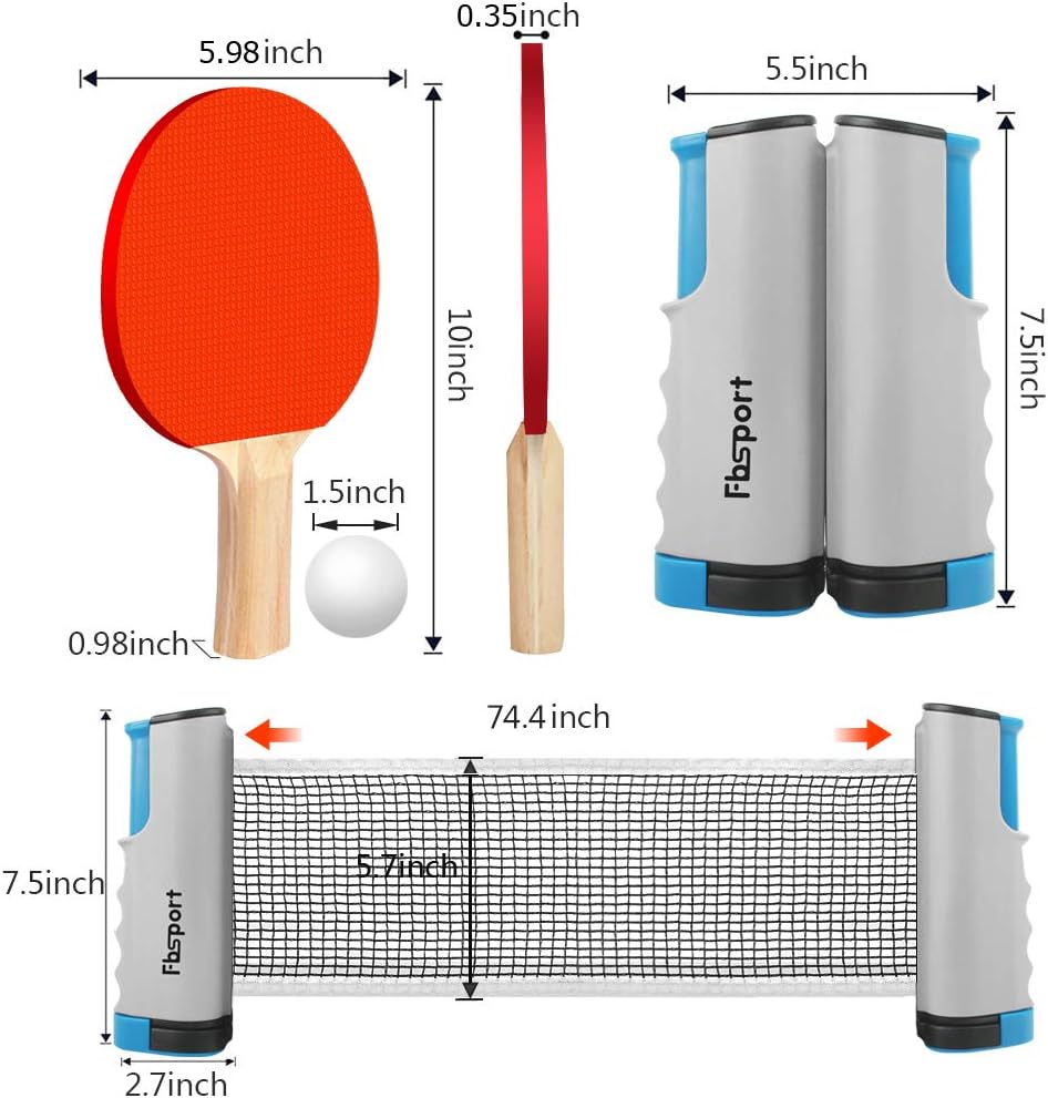 Ping Pong Paddle Set, Portable Table Tennis Set with Retractable Net,Rackets,Balls and Carry Bag for Indoor/Outdoor