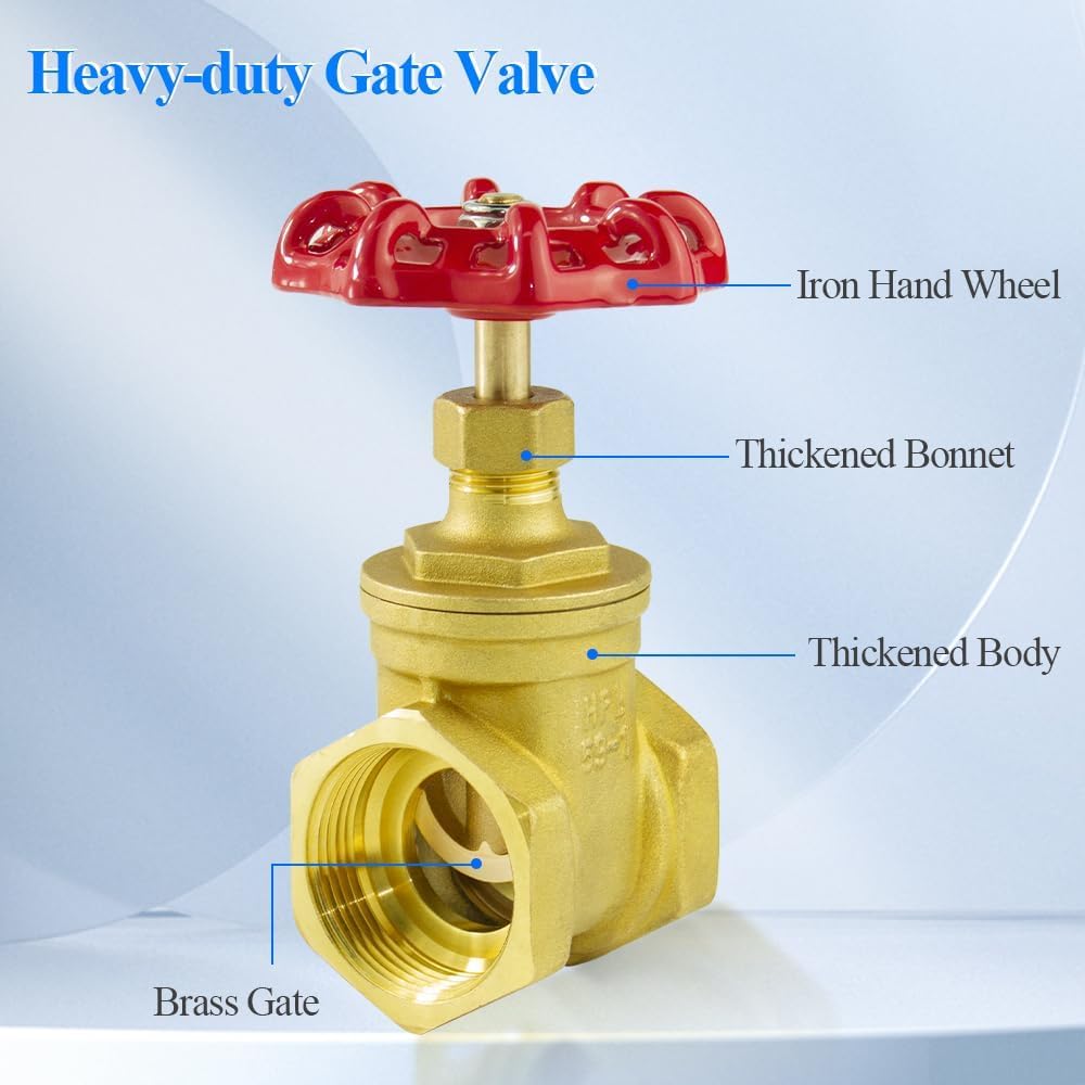 WiseWater Brass Gate Valve, 1 1/4" NPT Rotating Sluice Valve Two-way Flow Manual Rotary Sluice, for Mechanical Equipment, HVAC, and Industrial Plumbing Systems (DN32)