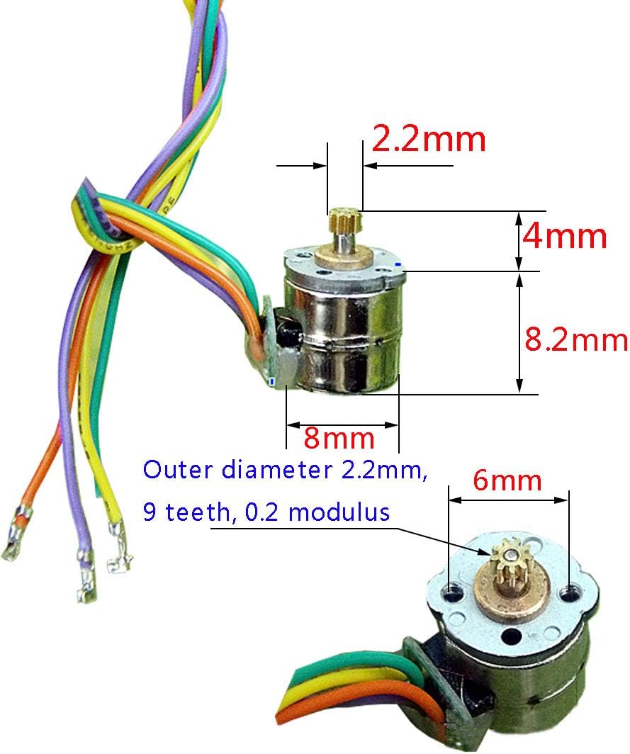 10 pair 8mm Micro Stepper Motor 2-Phase 4-Wire DC 5-6V with Connection line +gear