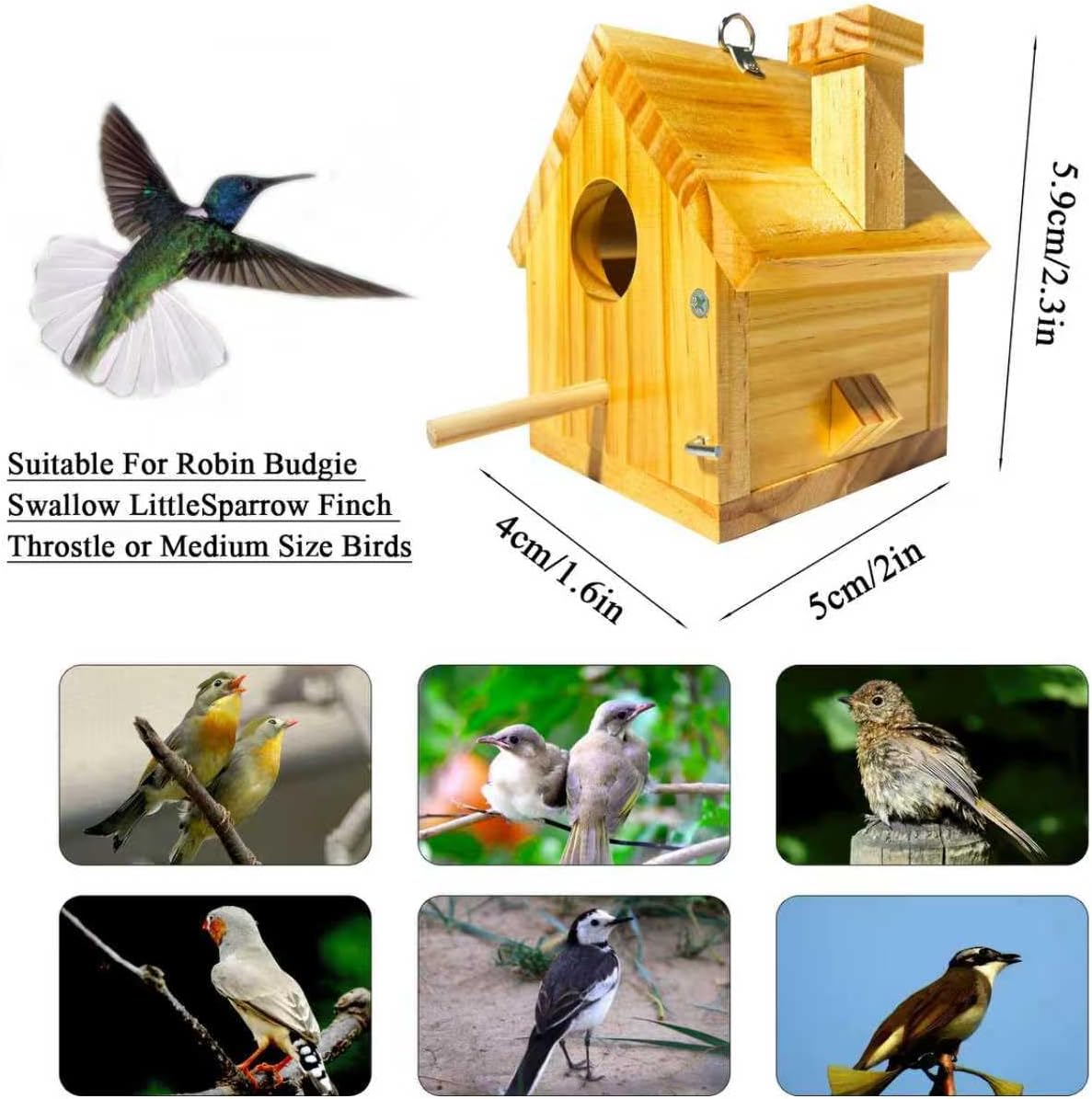 Bird Houses for Outside Clearance, Bird House Natural Wood Birdhouse with Pole, Hanging Blue Bird Houses for Outdoors