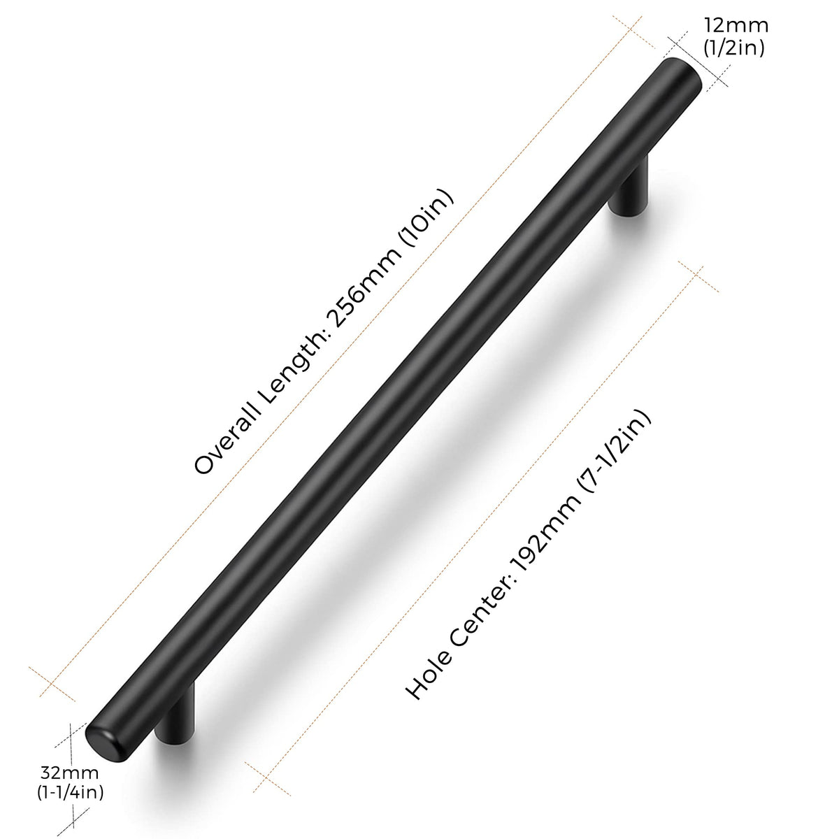 Black Cabinet Handles, 20 Pack Drawer Pulls, 7-1/2 Inch Hole Center
