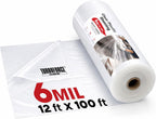 12' x 100' 6 Mil Heavy Duty Clear Plastic Sheeting, UV Resistant Tear-Proof for Greenhouse, Construction, Painting