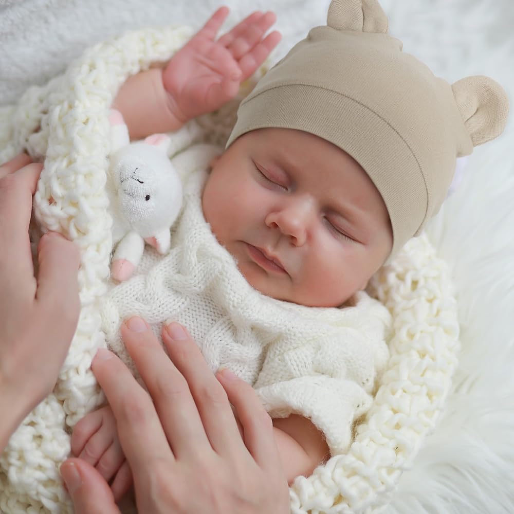 BQUBO Newborn Baby Bear Ears Hats and Mittens Sets Preemie Cotton Caps Baby Boy Girl Infant Hospital Beanie