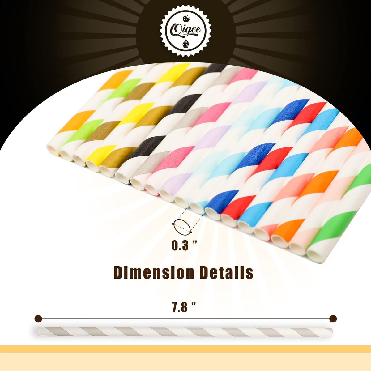 200-pack Multi Stripe Rainbow Drinking Paper Straws Disposable Straws Bulk (20-Multi Color)