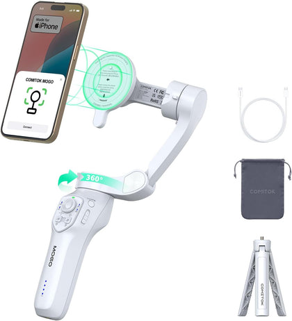 MOGO Only for iPhone, Gimbal Stabilizer for iPhone, [MFi Certified] Phone Gimbal with 360 Degree Face Tracking for