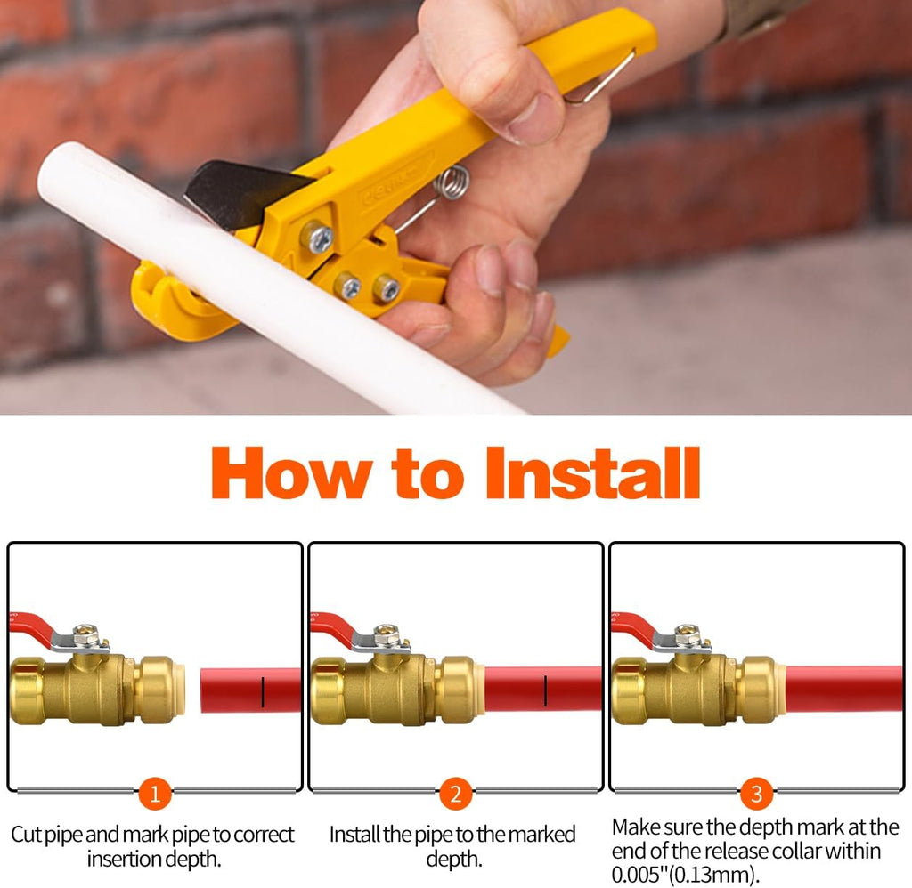 3/4" Push Fit Ball Valve with Disconnect Clip, Push-Fit Shut Off Valve