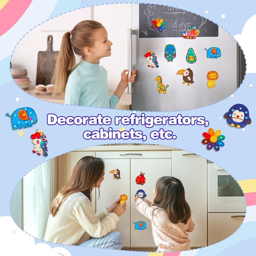 Kids Crafts, 15 PCS Kids Activities Arts and Crafts Painting Kits, Glow in The Dark Wooden Magnets to Paint