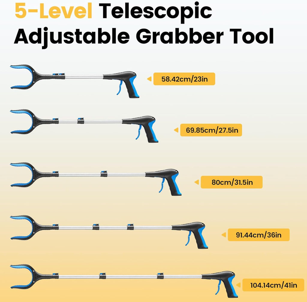 Telescopic Grabber Reacher Tool, 5-Level Adjustable Length (23'' to 41'') - Trash Claw Gripper, Pickup Stick for