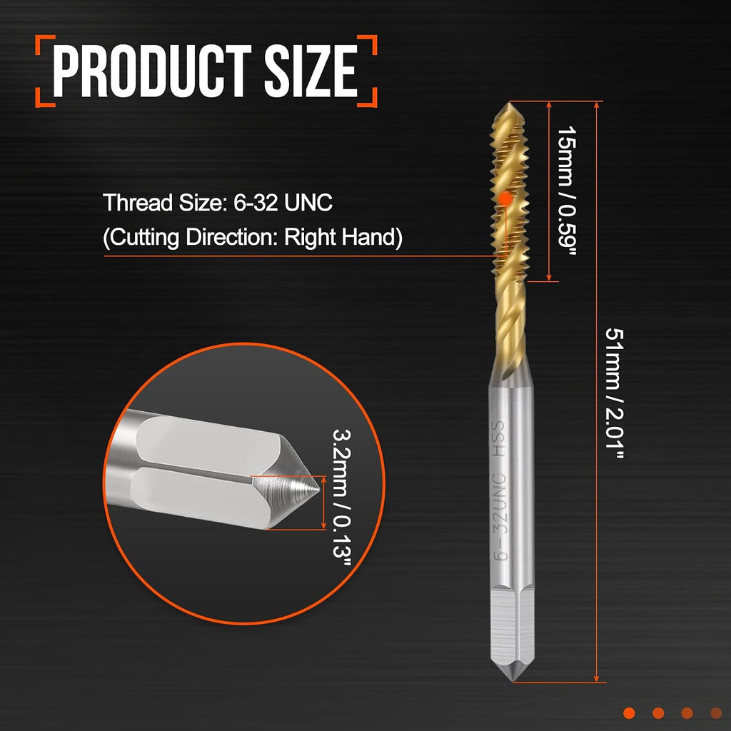 6-32 UNC Spiral Flute Thread Tap M2 High Speed Steel Titanium