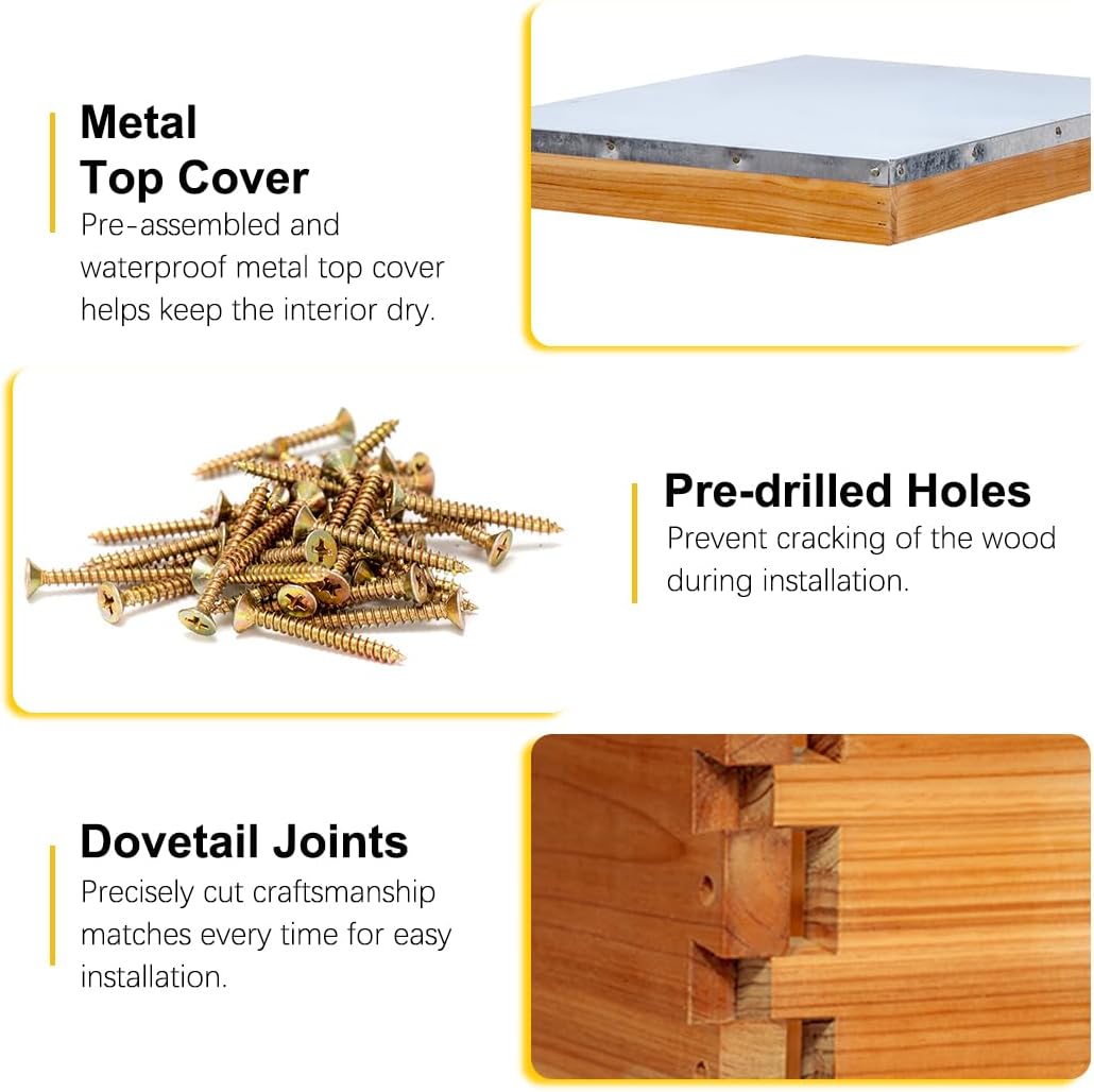 Beehive 8 Frame Bee Hives and Supplies Starter Kit, Bee Hive for Beginner, Honey Bee Hives Includes 1 Deep Bee Boxes