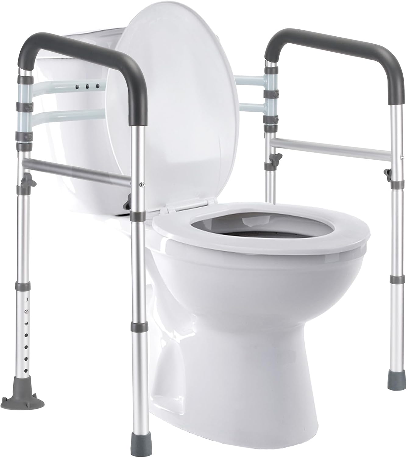 Toilet Safety Rails (350 lb), Adjustable Toilet Frame for Elderly, Seniors, Handicap & Disabled, Foldable Handicap