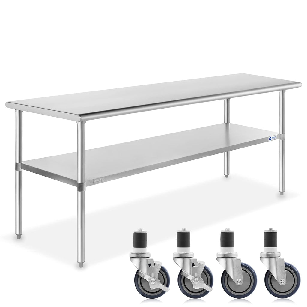 NSF Stainless Steel Work & Prep Table 60 x 30 Inches with Caster Wheels and Under Shelf for Restaurant, Home, Hotel