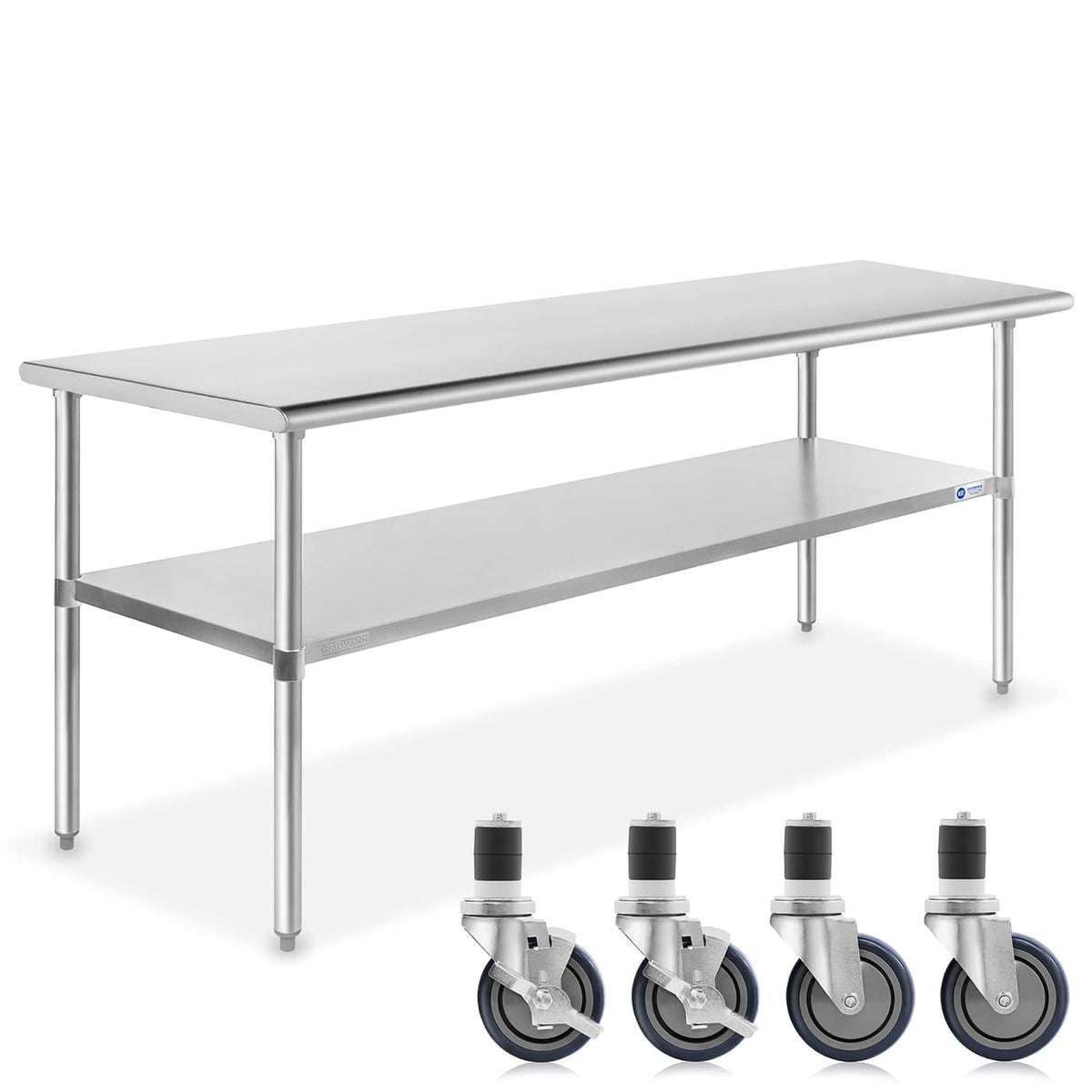 NSF Stainless Steel Work & Prep Table 60 x 30 Inches with Caster Wheels and Under Shelf for Restaurant, Home, Hotel