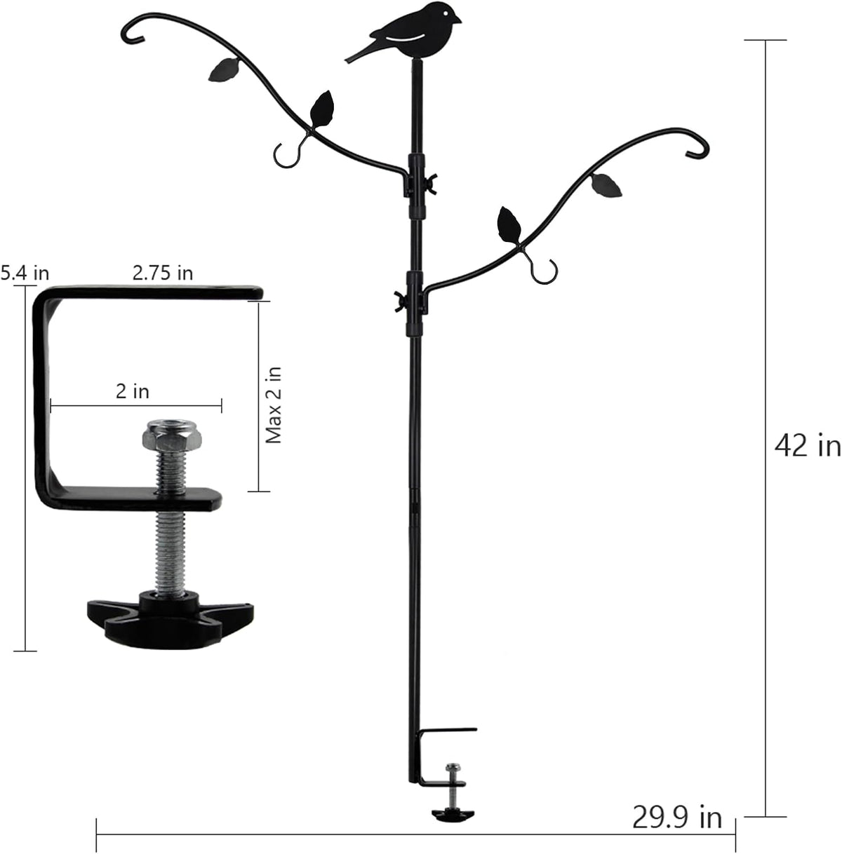 Deck Pole Bird Feeding Station Kit, Porch Multi Hook Bird Feeder Hanging Kit with Two Adjustable Branches, Attracting