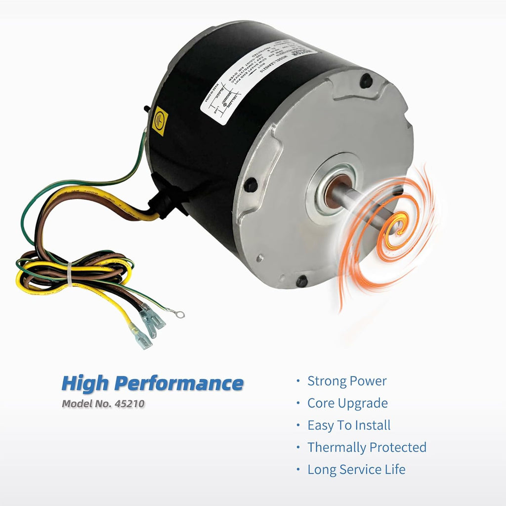 45210 Condenser Fan Motor 1/5 HP Replaces Carrier HC37GE210 Genteq 3S003 | Compatible with GE 5KCP39GFY917S