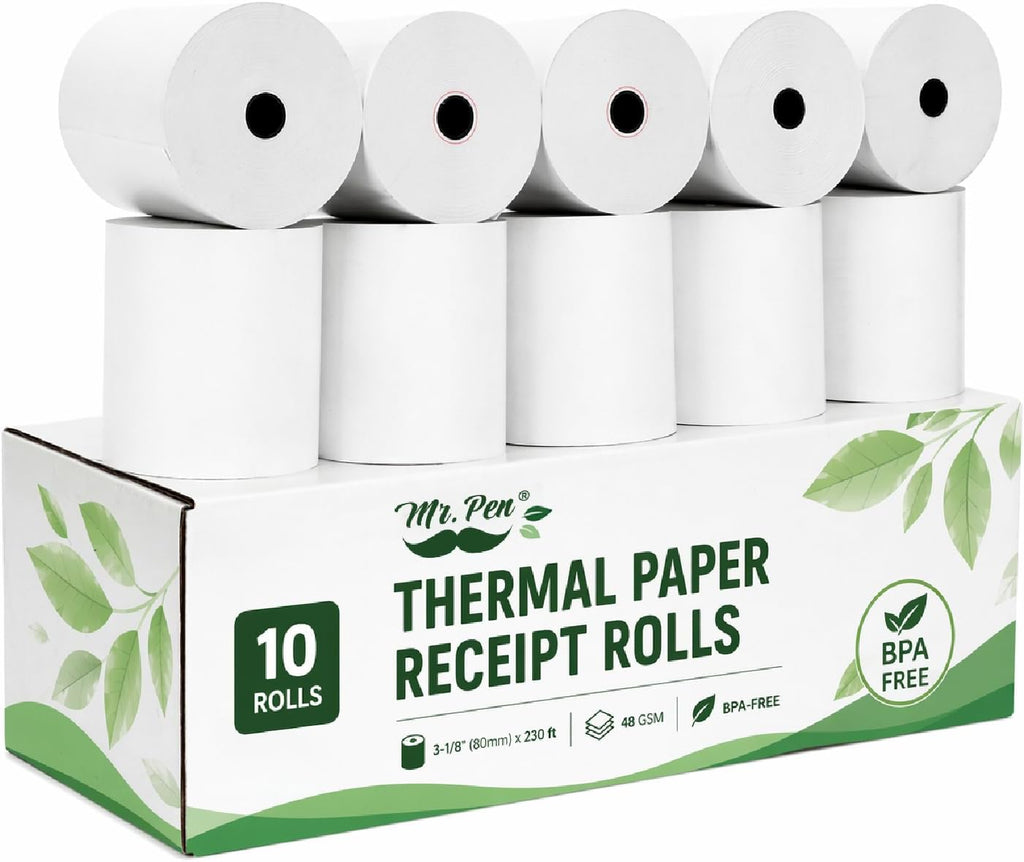 Thermal Paper Receipt Rolls, 10 Pack, 3-1/8” (80mm) x 230 ft | 48 GSM Premium Quality Receipt Paper Rolls, BPA-Free