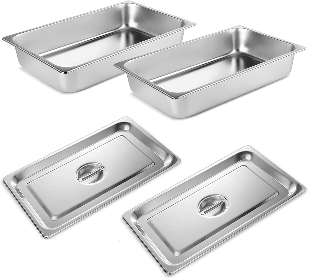 Hotel Pans with Lids 2 Pack 1/1 Size 4" Deep