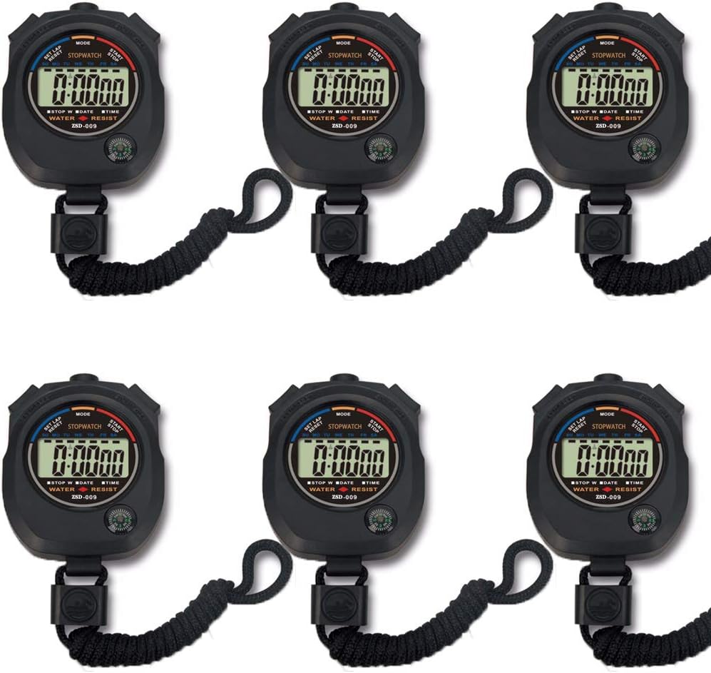6 Pack Multifunctional Digital Sports Stopwatch, Large Screen with Date Time Alarm, Daily Waterproof Shockproof