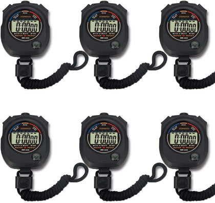6 Pack Multifunctional Digital Sports Stopwatch, Large Screen with Date Time Alarm, Daily Waterproof Shockproof