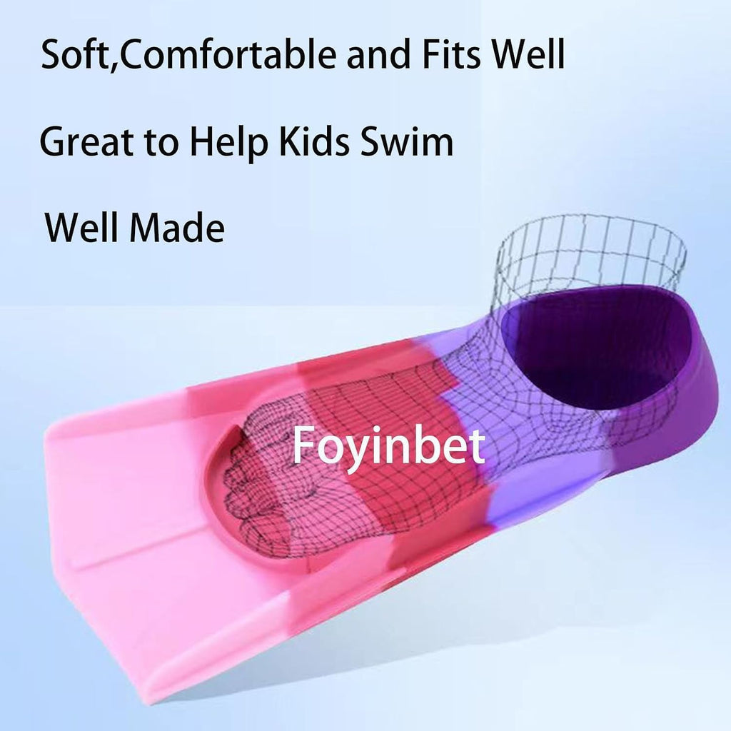 Kids Swim Fins Youth Short Blade Swimming Training Flippers | Snorkeling Diving Travel Size Fins for Children Girls