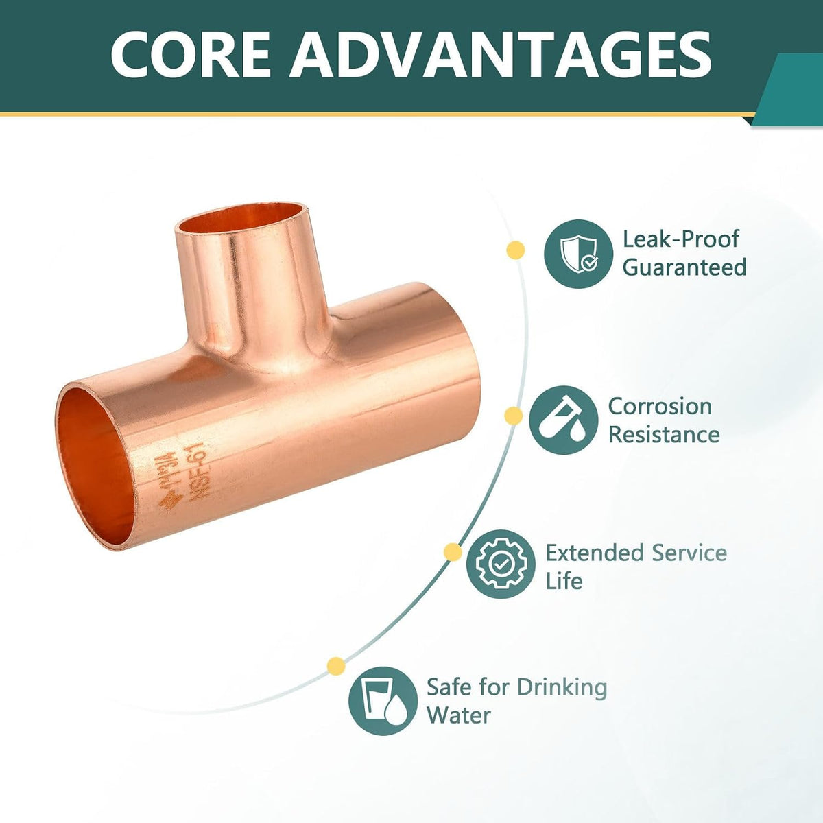 5-Pack Niikappu Copper Reducing Tee 1" C x 1" C x 3/4" C(COPPER013-5)