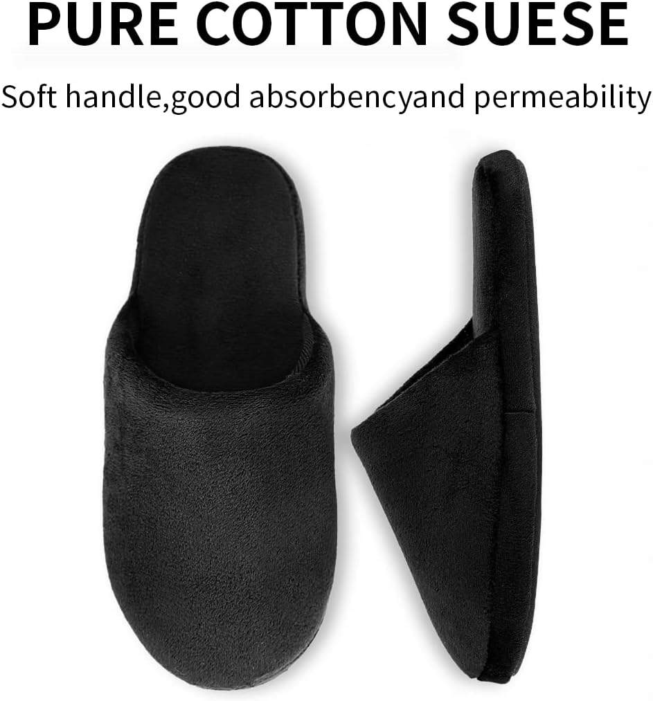 3-Pair Luxury Spa Slippers - Cotton Memory Foam Non-slip Closed Toe Washable Slippers for