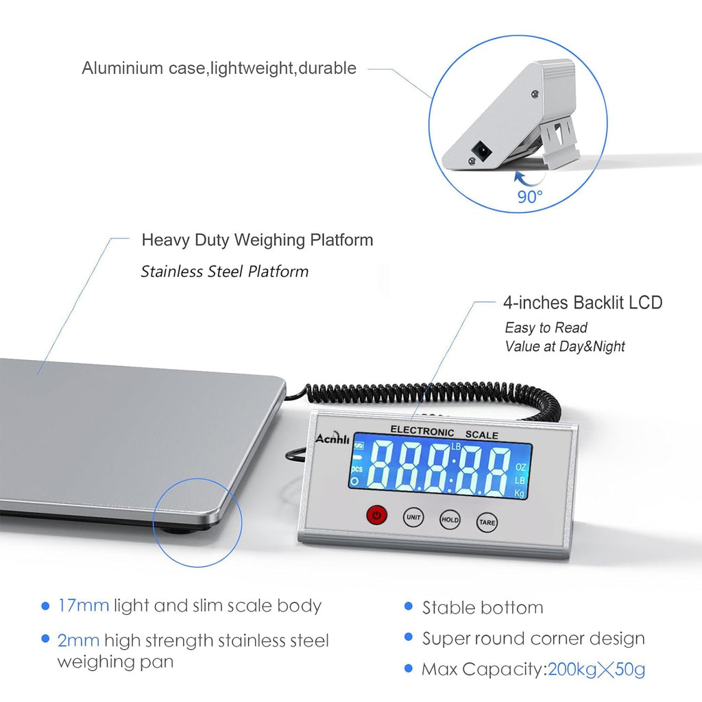 Digital Shipping Scale, 440lb Heavy Duty Stainless Steel Postal Scale for Packages, Mailing,Ideal for Home, Office
