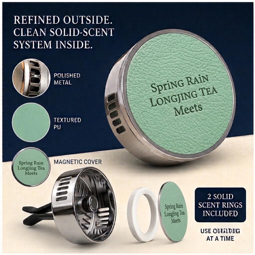 Refillable Car Vent Air Freshener Clip, Metal Magnetic Diffuser, Replaceable Solid Scent Rings
