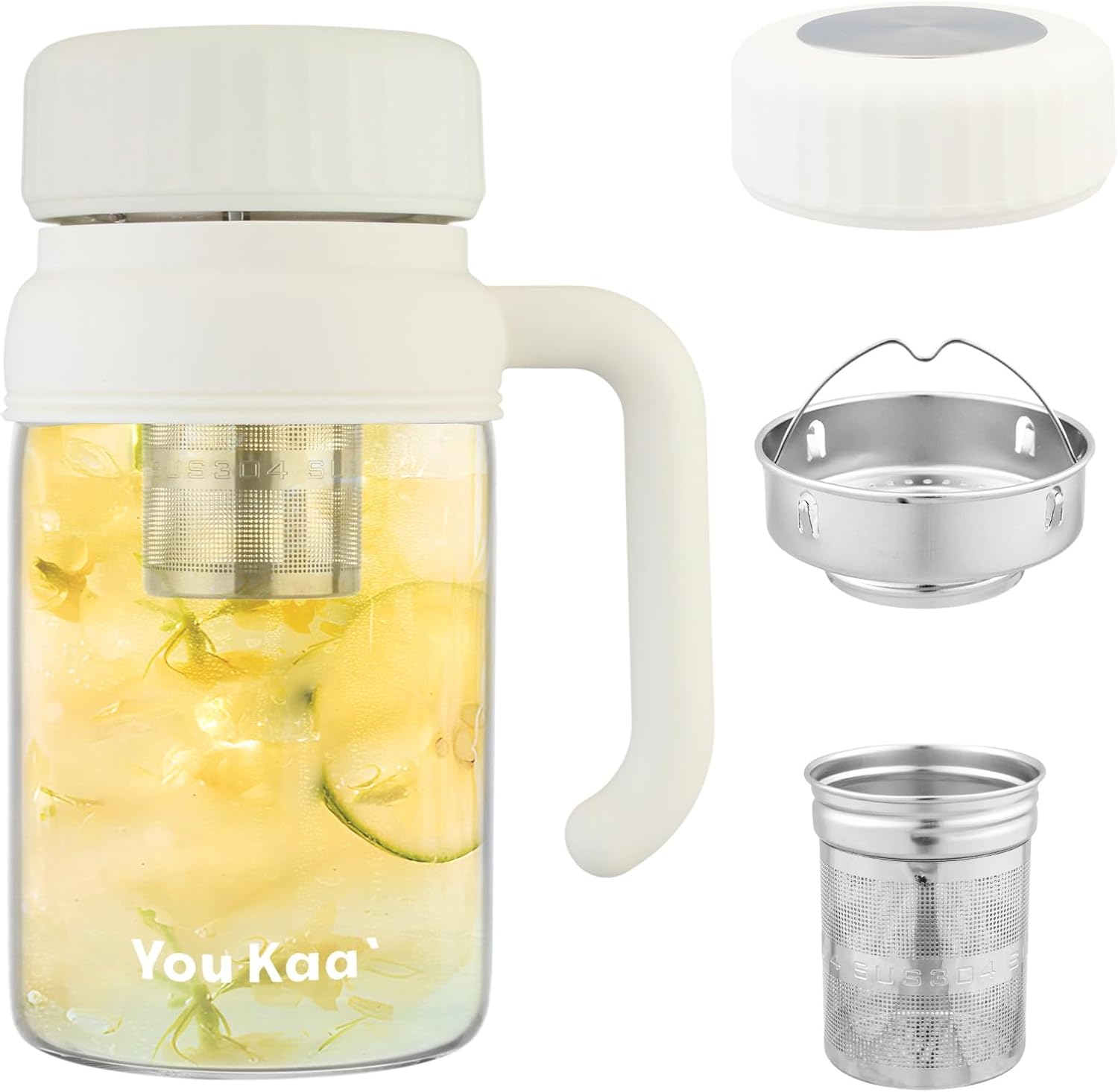 32oz Glass Water Bottle, Tea Bottle with Infuser & Handle, BPA-Free Leakproof Wide Mouth Large Tea Infuser cup for