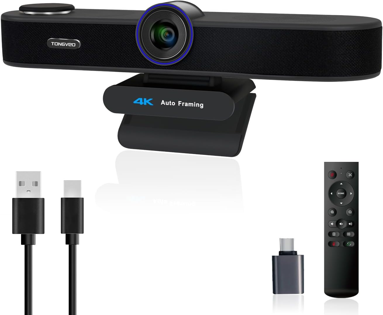 3-in-1 4K Webcam with Microphones and Speaker, AI Auto-Tracking 5X Digital Zoom Webcam 4K Adjustable Field of View