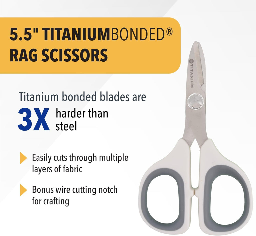 5.5" Rag Snips, Crafting, Quilting & Sewing Scissors for Fabric Cutting with Titanium-Bonded Blades