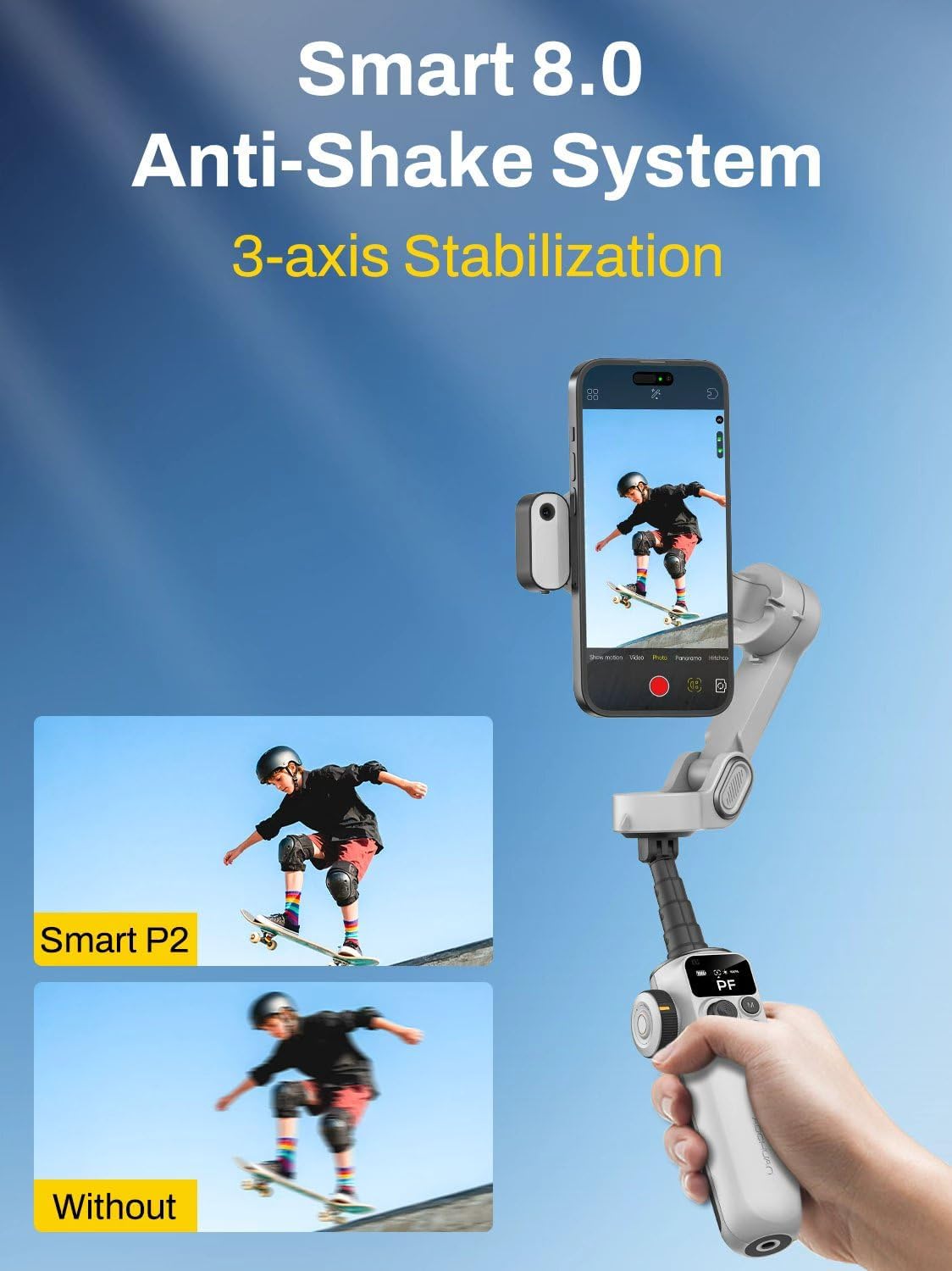 Smart P2 Magnetic Gimbal Stabilizer for iPhone w/ 2-in-1 Fill Light & AI Tracking Sensor, Face Tracking No App