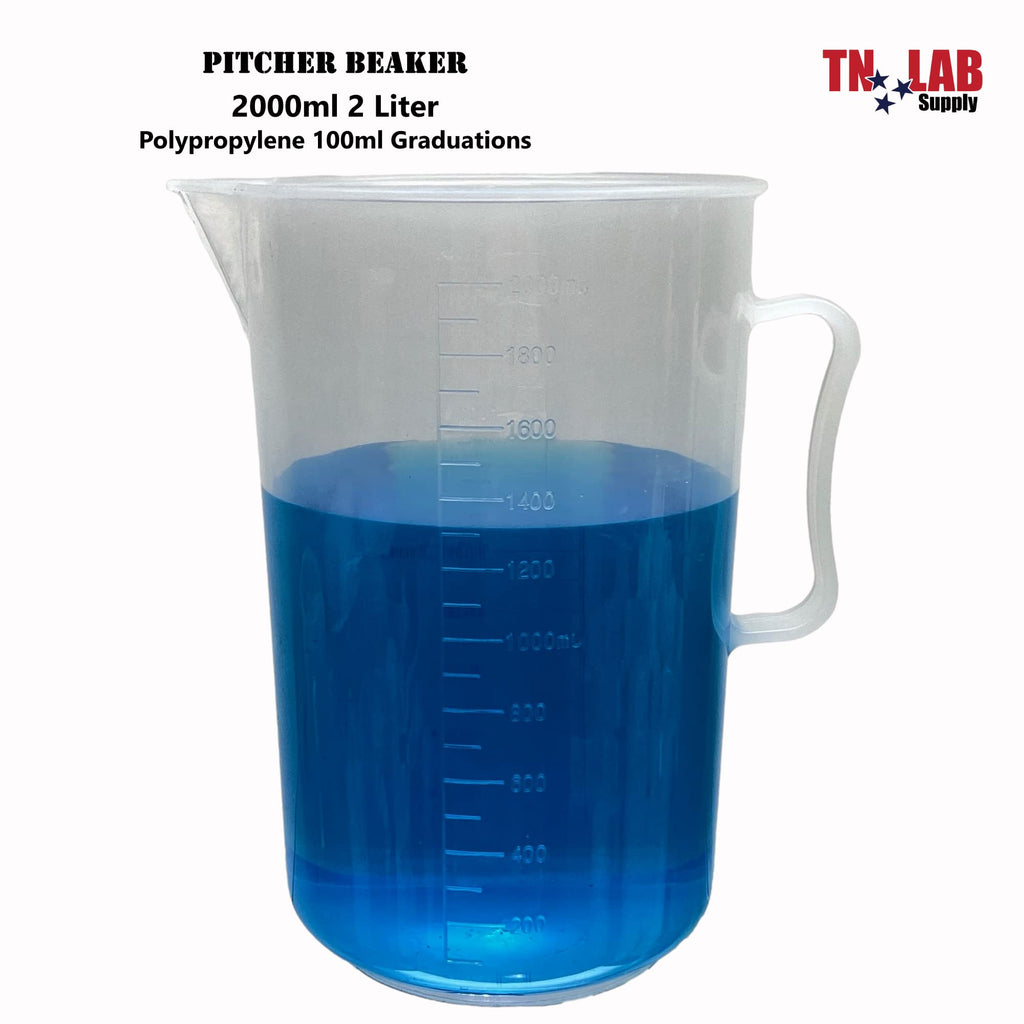 TN LAB 2000ml Beaker Pitcher Measuring Cup with Strong Handle Polypropylene Plastic Graduated 2L Holds 2 Quarts