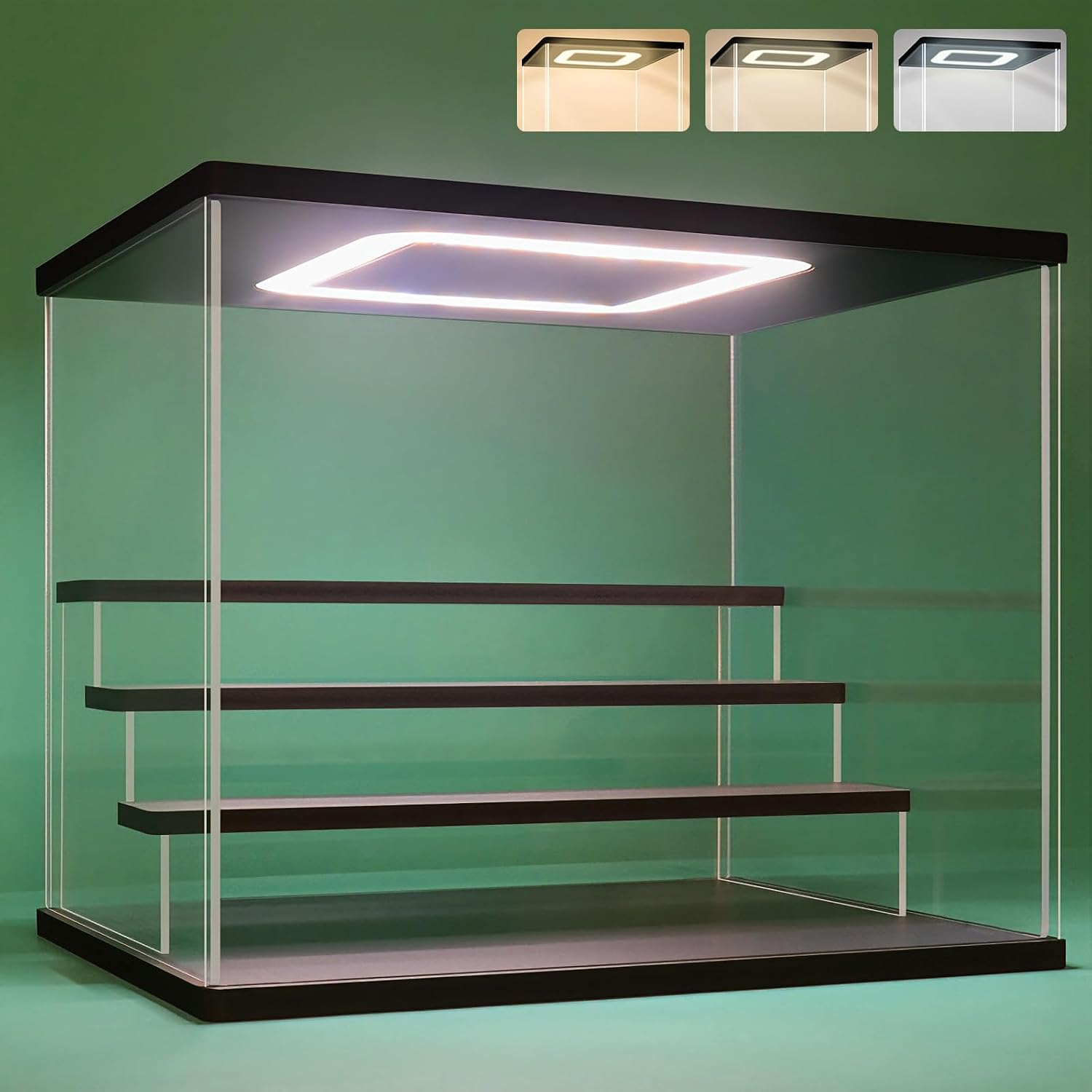 Acrylic Display Case with Light, Upgraded 3 Color Light & Adjustable Brightness Showcase ,4 Tier Dustproof Clear Toy